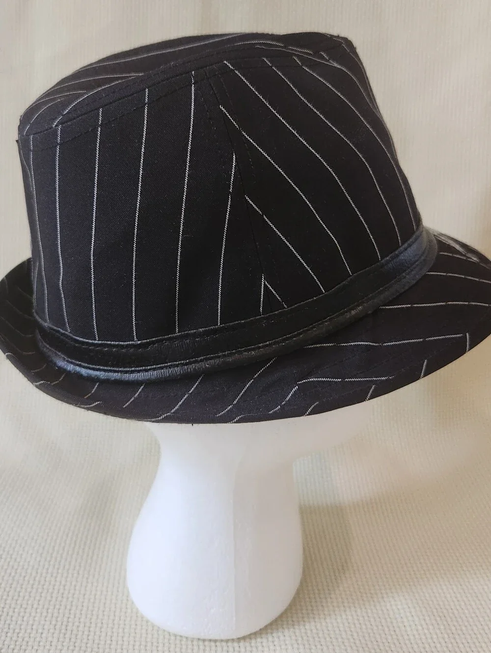 Vintage Y2K Playboy Bunny Pinstripe Fedora Hat Black Silver Metallic McBling S/M
